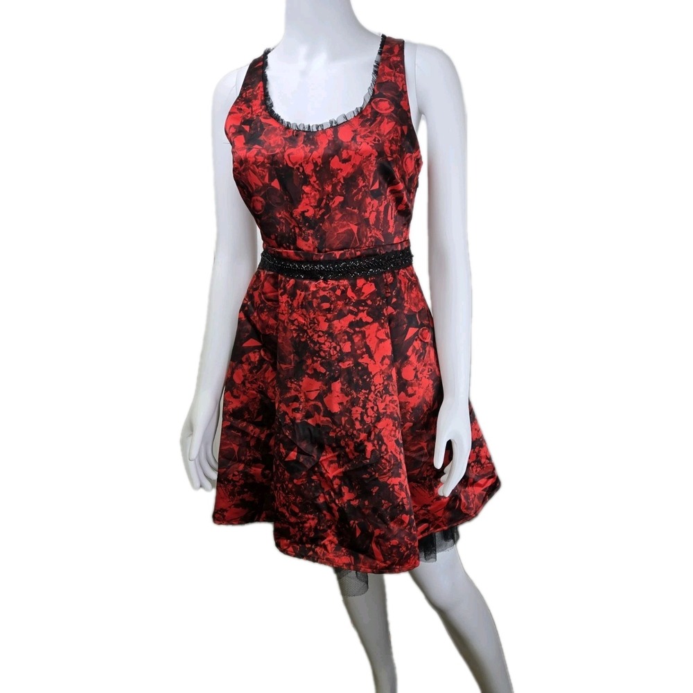Princess Vera Wang Red Black Bead Sequin Tulle Dress 5 Whimsigoth Grunge Party